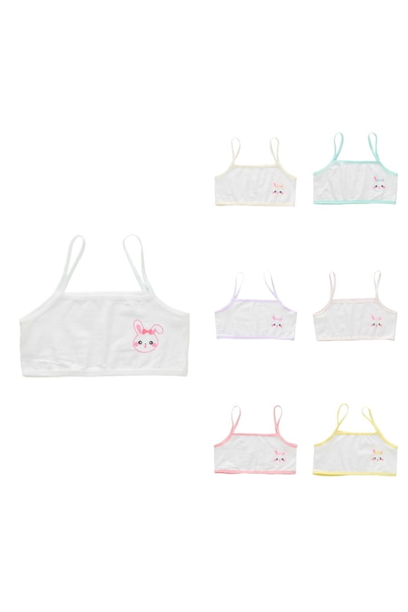 Gyujnb Thin Strap Cartoon Rabbit Print Lightweight Camisole Style Training Crop Bra (Big Girls),8-12 Years