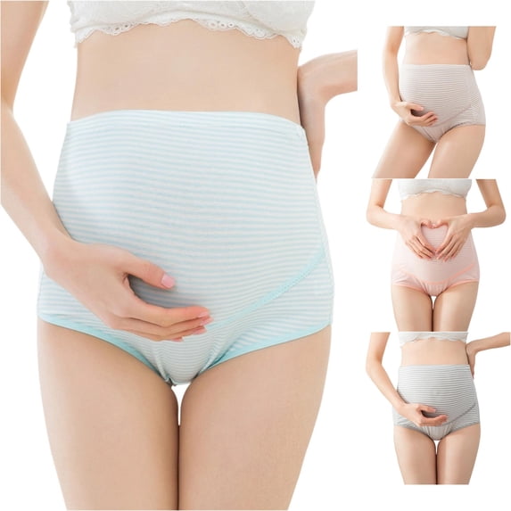 Gyujnb Thin Stripe Print High Over Belly Maternity Briefs Soft Breathable Stretchy Cotton Adjustable Support Underwear Postpartum Pregnancy Panties Daily Loungewear,3XL