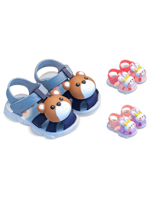 Gyujnb Toddler Boys & Girls Bear Closed Toe Sandals Adjustable Strap Non- Sole for Summer Play & Everyday Wear,1.5-2 Years