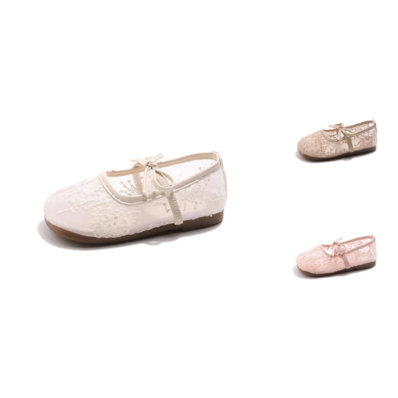 Gyujnb Toddler Girls Embroidered Mesh Mary Jane Shoes Bow Elastic Strap Breathable Soft Sole for Summer Casual Wear,3-4 Years