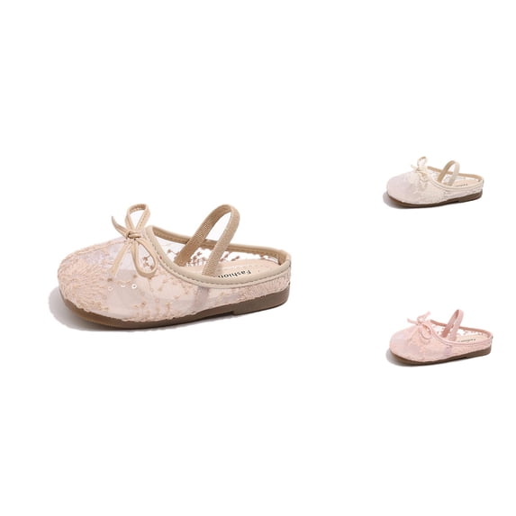 Gyujnb Toddler Girls Lace Mesh Ballet Flats Bowknot Elastic Strap Breathable Soft Sole for Fairy Style Casual Wear,4-4.5 Years