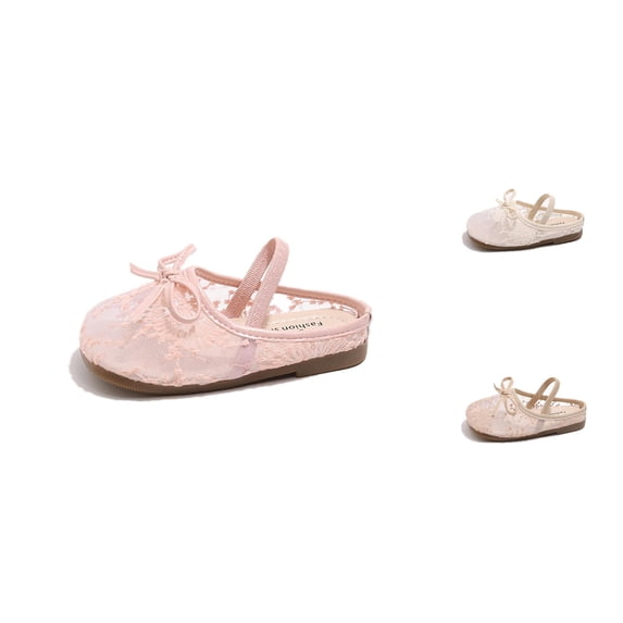 Gyujnb Toddler Girls Lace Mesh Ballet Flats Bowknot Elastic Strap Breathable Soft Sole for Fairy Style Casual Wear,5.5-6 Years