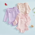thumbnail image 1 of Gyujnb Toddler Girls Long Sleeve Ruffle Collar Crinkle Texture Rash Guard, UPF 50 Sun Bathing Suit for Beach Pool Wear,3-4 Years, 1 of 3