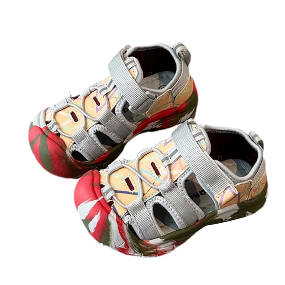 Gyujnb Toddler Girls' Print Closed-Toe Sandals, Breathable Hook-and-Loop Summer Shoes, Casual Outdoor Sport Sandals for Kids,3-3.5 Years