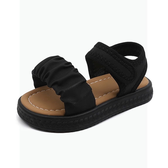 Gyujnb Toddler Girls' Ruched Strap Summer Sandals Lightweight Soft Sole Breathable Casual Beach Footwear, Open Toe Flat Heel,18-24 Months