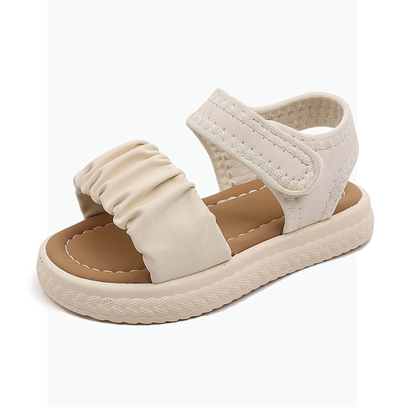 Gyujnb Toddler Girls' Ruched Strap Summer Sandals Lightweight Soft Sole Breathable Casual Beach Footwear, Open Toe Flat Heel,5-5.5 Years