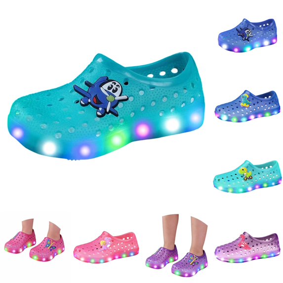 Gyujnb Toddler Kids Cartoon LED Light-Up Clogs -On Breathable Non- Summer Water Shoes,4-5 Years