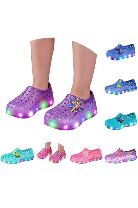 Gyujnb Toddler Kids Cartoon LED Light-Up Clogs Slip-On Breathable Non-slip Summer Water Shoes,8-9 Years
