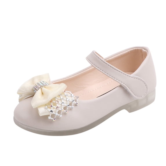 Gyujnb Toddler Kids Girls Bowknot Dance Shoes Princess Leather Shoes,4-4.5Years