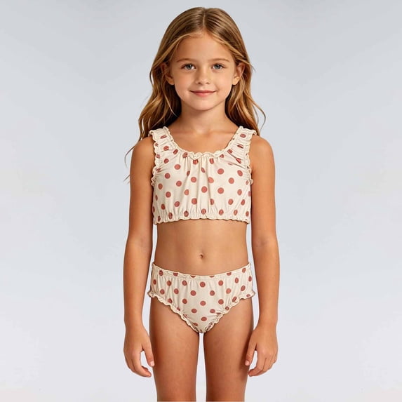 Gyujnb Two Piece Swimsuit with Polka Dot Print and Ruffle Cute Swimwear (Baby, Little Girls),3-4 Years