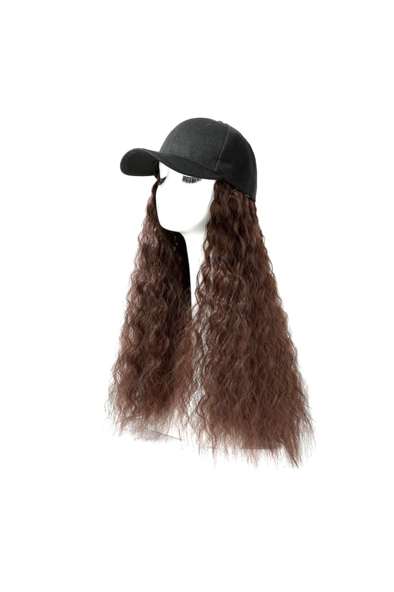 Gyujnb Unisex Adjustable Baseball Cap with Built-In Long Wavy Curly Hair Extension for Daily Party Outdoor Wear,One Size