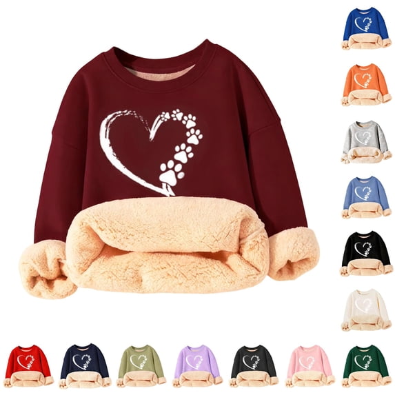 Gyujnb Unisex Cozy Lined Crew Neck Sweatshirt with Mixed Cute Print for Fall Winter Versatile Daily Wear,Size 4-16Y,7-8 Years