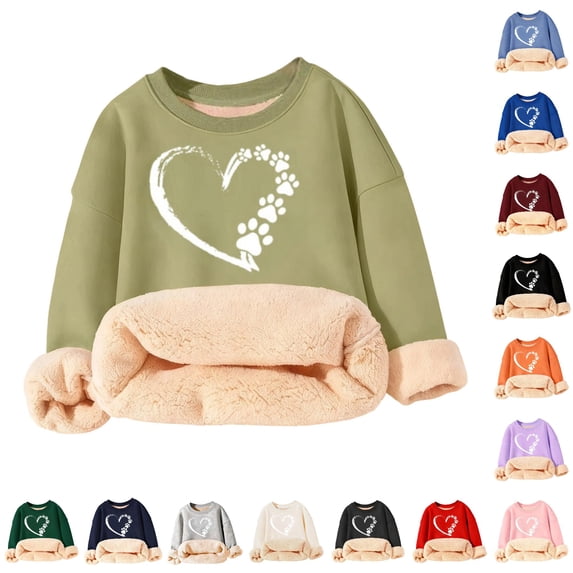 Gyujnb Unisex Cozy Lined Crew Neck Sweatshirt with Mixed Cute Print for Fall Winter Versatile Daily Wear,Size 4-16Y,9-10 Years