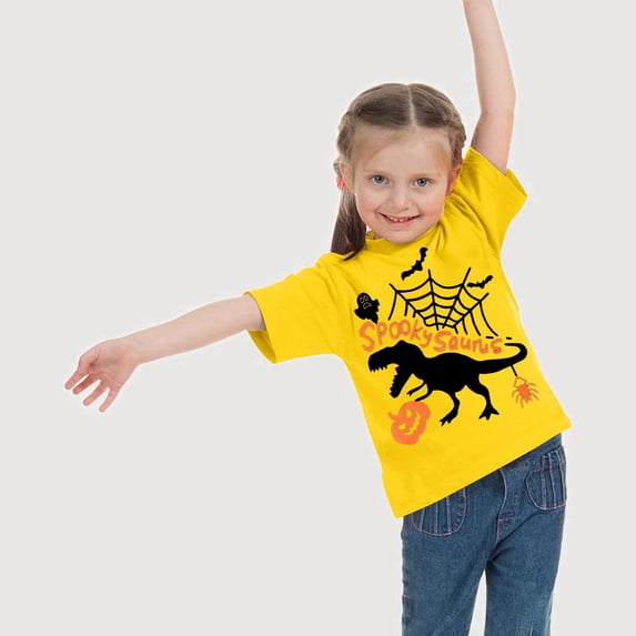 Gyujnb Unisex SpookySaurus Print Crew Neck Short Sleeve T Shirt Casual Play and Daily Wear (Girls and Boys),1-2 Years