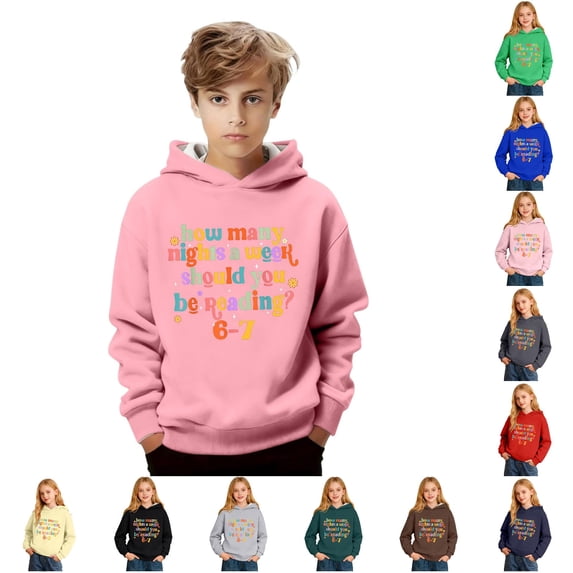 Gyujnb Unisex Warm Hoodie with Mixed Basic Text Print for Fall Winter Versatile Casual Wear,Size 1-16Y,7-8 Years