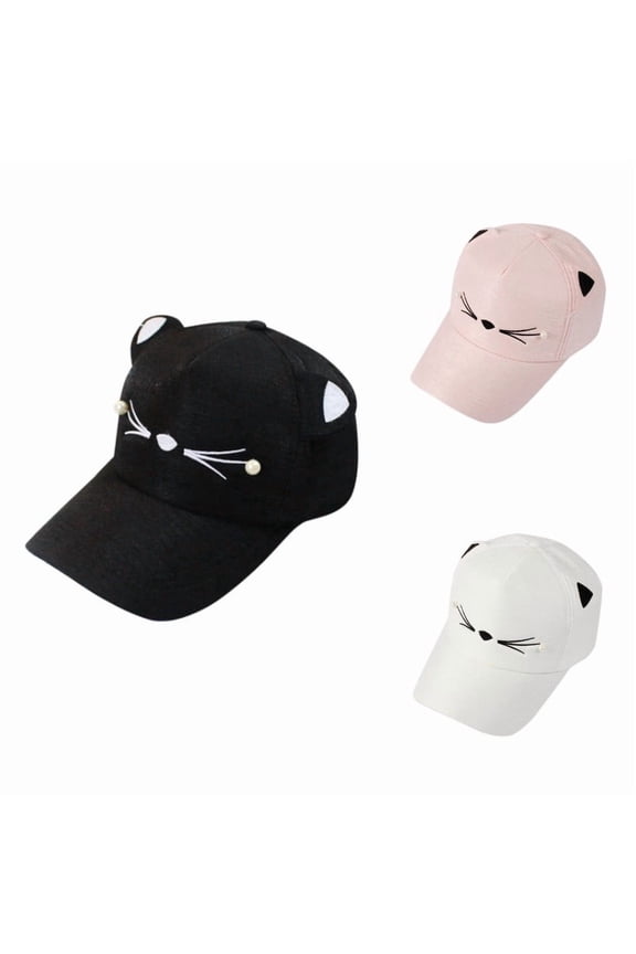 Gyujnb Unisex Washed Twill Cat Ear Bead Embroidered Adjustable Baseball Cap for Sun Shade Summer Daily Outdoor Wear,One Size