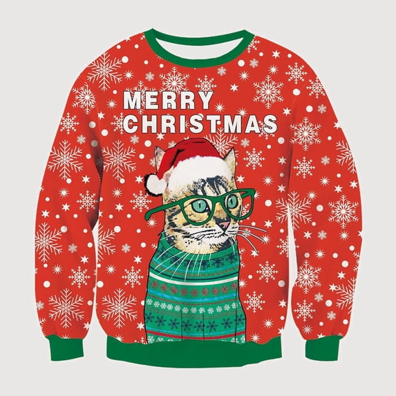 Gyujnb Warm Crew Neck Sweatshirt with Mixed Xmas Graphic Print for Festive Fall Winter Holiday Wear (Toddler to Big Boys),3-4 Years