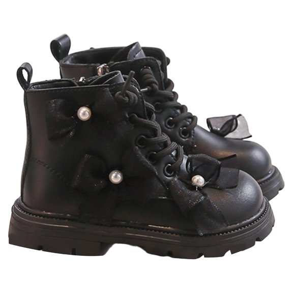 Gyujnb Warm Winter Boots for Girls Sole Ankle Boots with Bow Cute Casual Footwear for Toddler and Big Kids,Boys Shoes,Girls Shoes,Size:6.5-7 Years