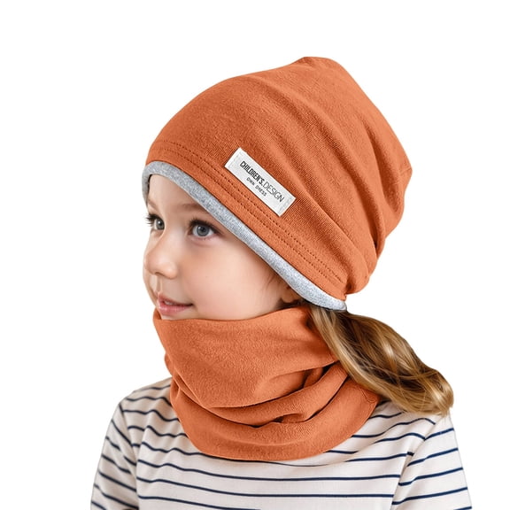 Gyujnb Winter Kids Hat and Neck Warmer Cozy Scarf Combo for Boys Girls Toddler Cold Weather Outdoor Play