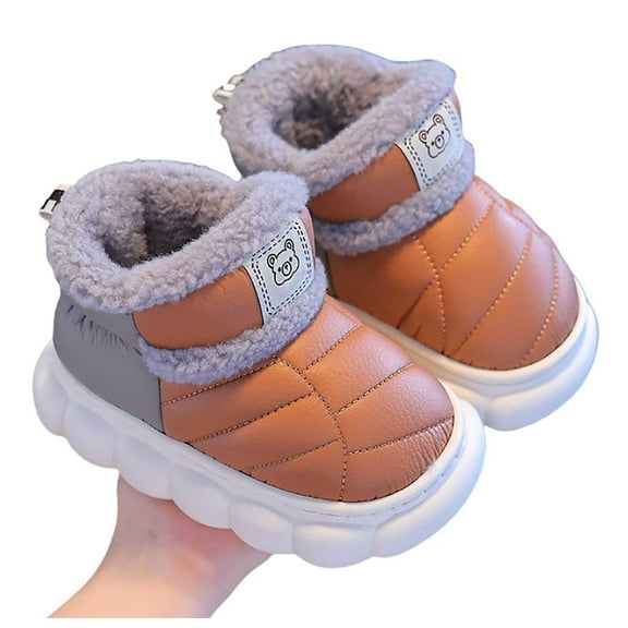 Gyujnb Winter Kids Slippers with Heel Cover Cozy Soft Fleece Lined Indoor Outdoor Waterproof PU Booties for Boys and Girls,9.5-10 Years