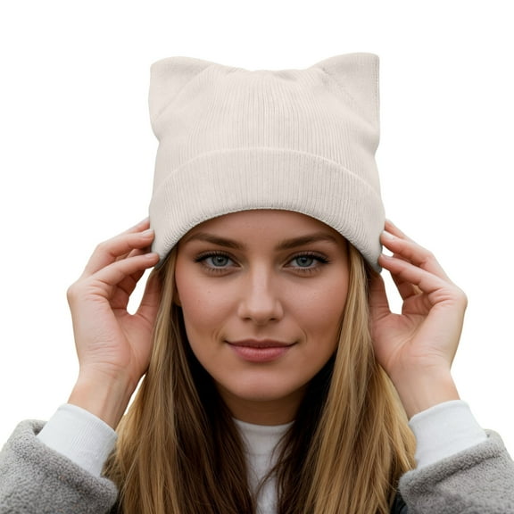 Gyujnb Winter Knitted with Cat Ears Soft Blend Ear Hat for Outdoor Cold Weather