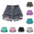 thumbnail image 1 of Gyujnb Women 2‑in‑1 Athletic Shorts Drawstring Elastic Waist Double Layer Anti‑Chafing Workout Shorts with Pockets,Dark Gray, 1 of 5