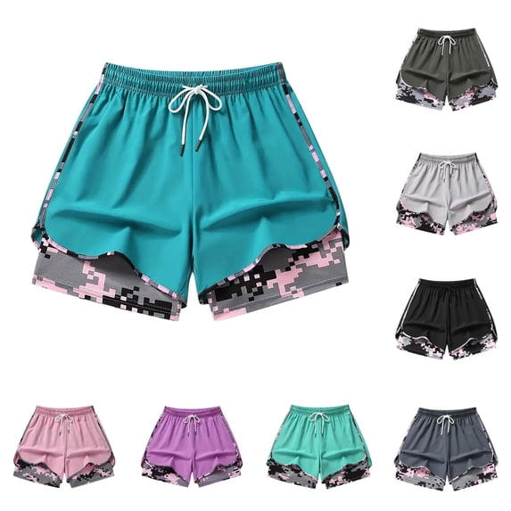 Gyujnb Women 2‑in‑1 Athletic Shorts Drawstring Elastic Waist Double Layer Anti‑Chafing Workout Shorts with Pockets,Mint Green