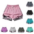 thumbnail image 1 of Gyujnb Women 2‑in‑1 Athletic Shorts Drawstring Elastic Waist Double Layer Anti‑Chafing Workout Shorts with Pockets,Pink, 1 of 5