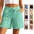 thumbnail image 1 of Gyujnb Women High Waist Cotton Linen Shorts Adjustable Drawstring Waist Casual Summer Shorts with Pockets,Mint Green, 1 of 5