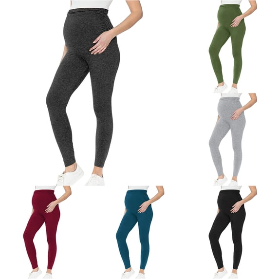 Gyujnb Women High Waist Maternity Leggings Soft Stretchy Solid Color Over Belly Pregnancy Pants Ruched Side Maternity Trousers,L