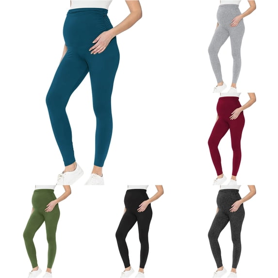Gyujnb Women High Waist Maternity Leggings Soft Stretchy Solid Color Over Belly Pregnancy Pants Ruched Side Maternity Trousers,S