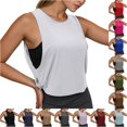thumbnail image 1 of Gyujnb Women Loose Sleeveless Workout Tank Top, Breathable Moisture‑Wick Cropped Athletic Yoga Gym Cover‑Up Vest,White, 1 of 4