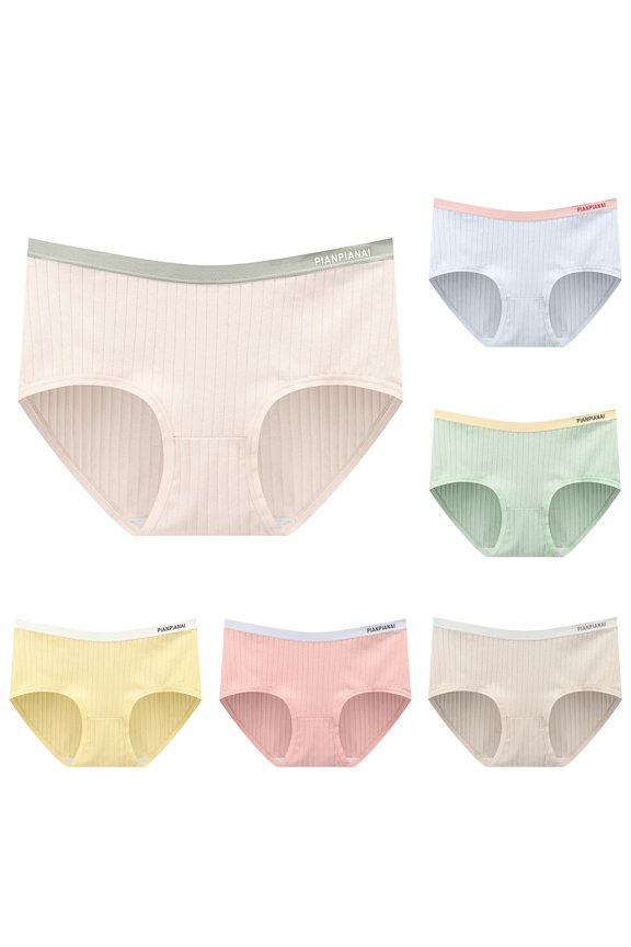 Gyujnb Women Mid Rise Vertical Rib Brief Panties Printed Logo Waistband Stretchy Undergarment for Everyday Use,M