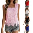 thumbnail image 1 of Gyujnb Women Square Neck Lace Tank Top, Sleeveless Hollow Out Scalloped Hem Casual Layering Blouse,Pink, 1 of 4