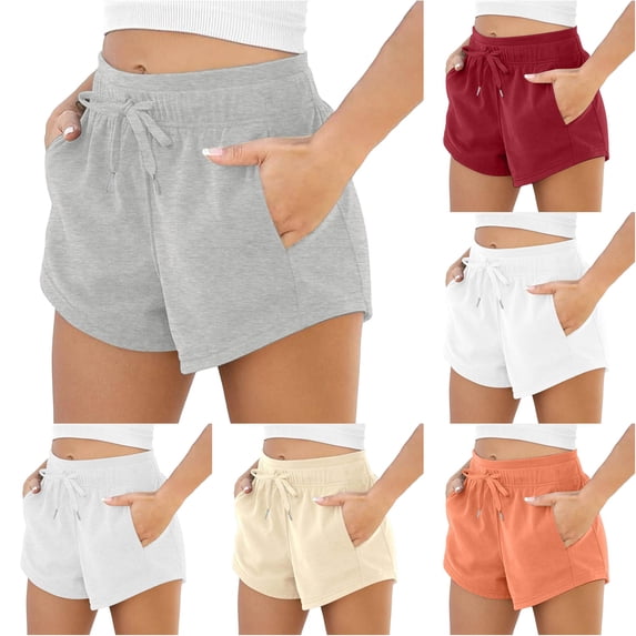 Gyujnb Women Stretch Athletic Shorts Soft Breathable Drawstring Elastic Waist Casual Workout Shorts with Pockets,Grey1
