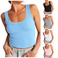 thumbnail image 1 of Gyujnb Women U‑Neck Ribbed Sleeveless Tank Top, Slim Fit Basic Casual Layering Cami Vest,Blue, 1 of 6