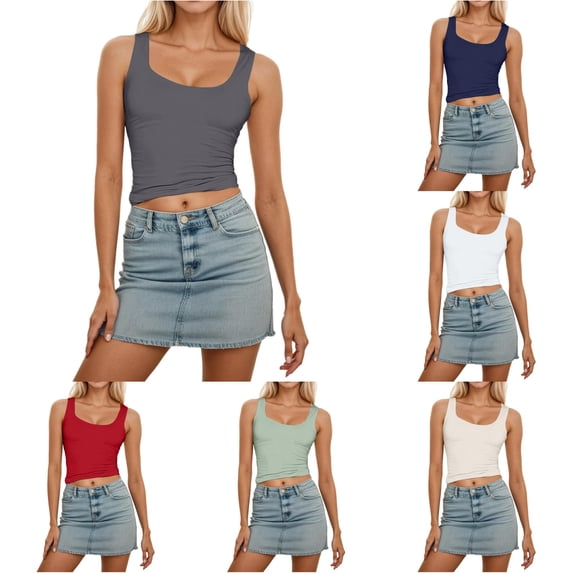 Gyujnb Women Y2K Square Neck Sleeveless Crop Cami Tank Top, Slim Fit Basic Casual Going‑Out Camisole,Grey