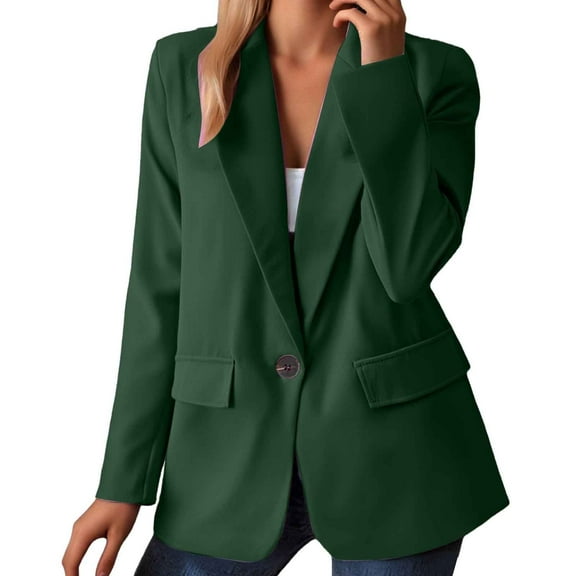 Gyujnb Women's Blazer Cardigan Solid Color Notch Lapel Long Sleeve Jacket With Pockets Versatile Casual Chic Office Daily Wear,Size:S