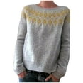thumbnail image 1 of Gyujnb Women's Fair Isle Sweater Crew Neck Long Sleeve Retro Geometric Pattern Knit Pullover Top Vintage Nordic Jumper for Winter,Size:4XL, 1 of 5