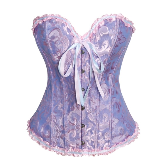 Gyujnb Women's Floral Jacquard Strapless Ruffle Overbust Corset Boned Waist Cincher Fairy Princess Bridal Halloween Bustier Top,L