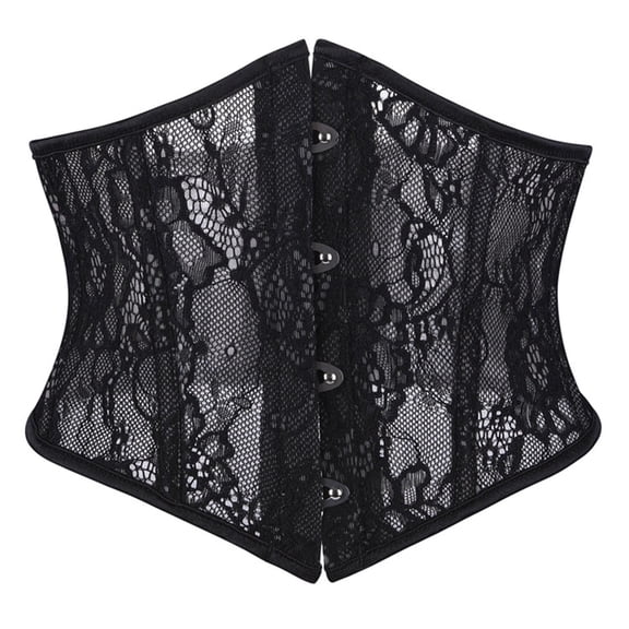 Gyujnb Women's Floral Mesh Lace Underbust Waist Trainer Corset Double Layer Steel Boned Gothic Witch Halloween Waist Cincher Shaping Belt,XS
