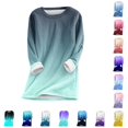 thumbnail image 1 of Gyujnb Women's Gradient Print Crew Neck Thermal Top, Lined Long Sleeve Casual Warm Layering Shirt for Fall Winter,#2 Navy, 1 of 4