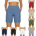 thumbnail image 1 of Gyujnb Women's High Waist Linen Blend Shorts, Casual Bermuda Shorts with Large Side Pockets,Blue, 1 of 6