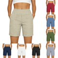 thumbnail image 1 of Gyujnb Women's High Waist Linen Blend Shorts, Casual Bermuda Shorts with Large Side Pockets,Khaki, 1 of 6