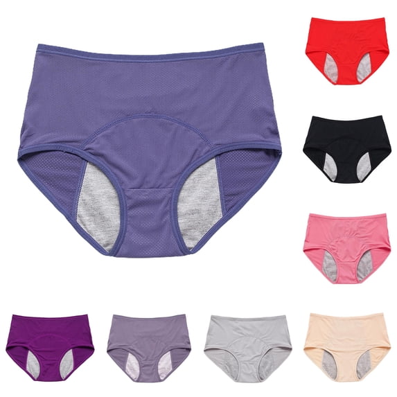 Gyujnb Women's High Waist Period Panties, Plus Size Breathable Leakproof Menstrual Briefs,Blue