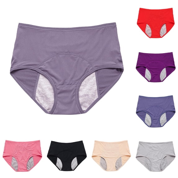 Gyujnb Women's High Waist Period Panties, Plus Size Breathable Leakproof Menstrual Briefs,Grey