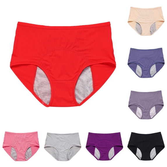 Gyujnb Women's High Waist Period Panties, Plus Size Breathable Leakproof Menstrual Briefs,Red