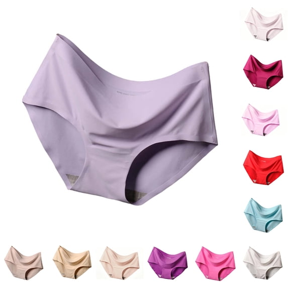 Gyujnb Women's Ice Silk Seamless Briefs, One-Piece Solid Color Plus Size Seamless Panties,Purple