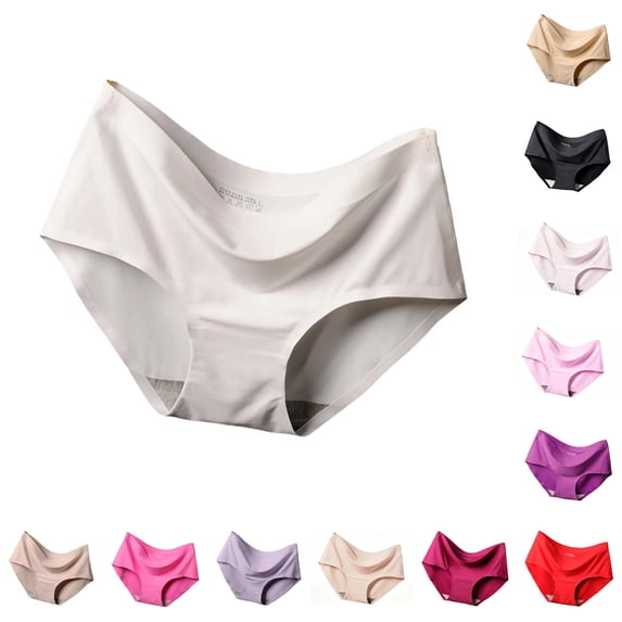 Gyujnb Women's Ice Silk Seamless Briefs, One-Piece Solid Color Plus Size Seamless Panties,White
