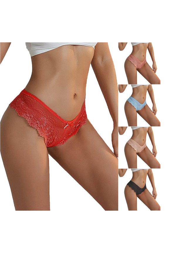 Gyujnb Women's Low Rise Bow Lace T Back Brief, Stretchy Breathable Sheer Design for All Day Wear,S